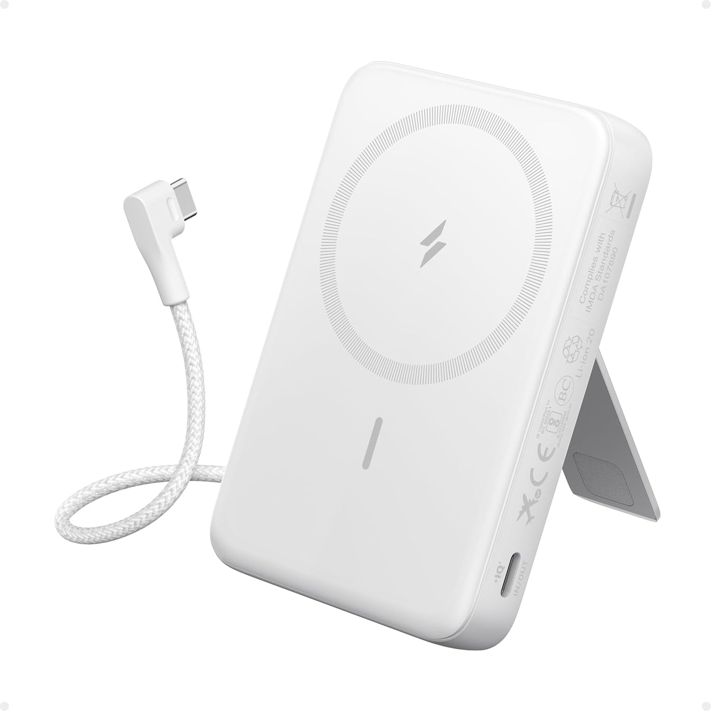 Anker Zolo Magnetic Power Bank 10.000mAh Wireless Portable Charger with 30W Max Fast Charging Battery Pack with Built-in USB-C Cable and Adjustable Stand