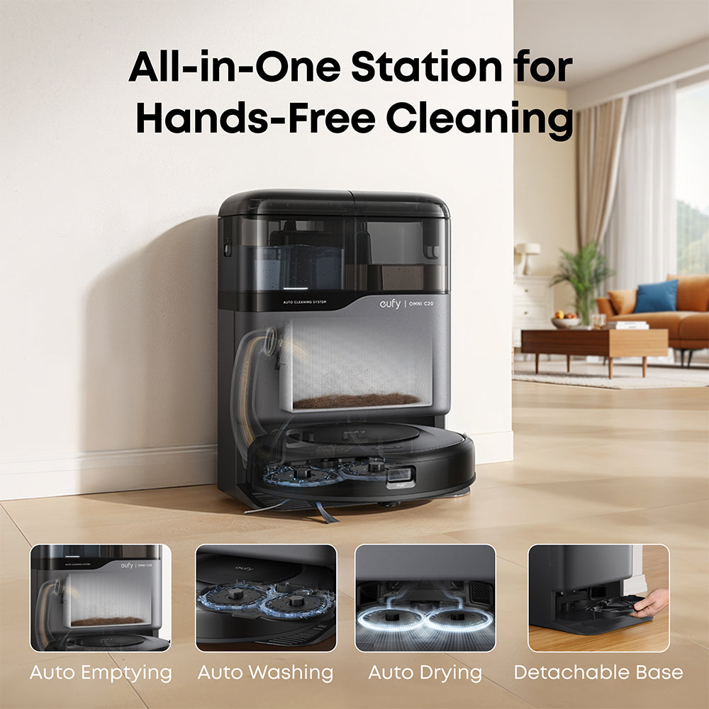Eufy Robot Vacuum Omni C20 with All-in-One Station, 3.35-Inch Ultra-Slim Body, Mop Combo, Self Emptying, Auto Mop Washing and Auto Drying for Hands-Free Cleaning, 7000 Pa Powerful Suction - T2280