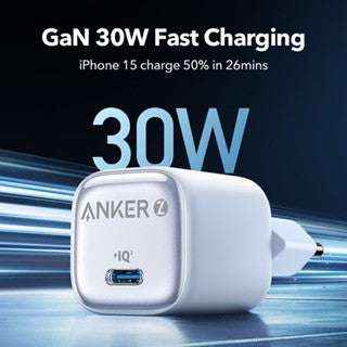 Anker Zolo GaN 30W Adaptor Kepala Charger iPhone 15 Samsung Type C PD Ice-Cooled Fast Charging