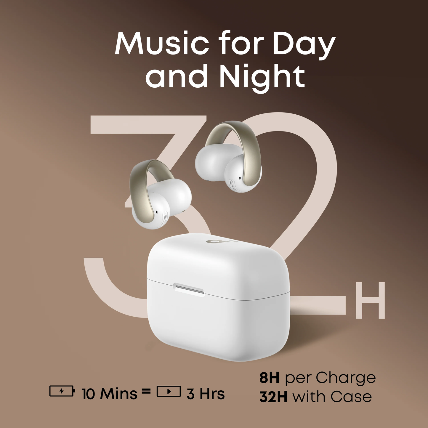 Soundcore AeroClip by Anker, Open-Ear Earbuds, Clip-On Headphones, Adaptive Comfort, Clear Calls with 4 Mics and AI, Stable Fit, 12mm Drivers for Powerful Bass, Hi-Res, Open-Ring Design - A3388