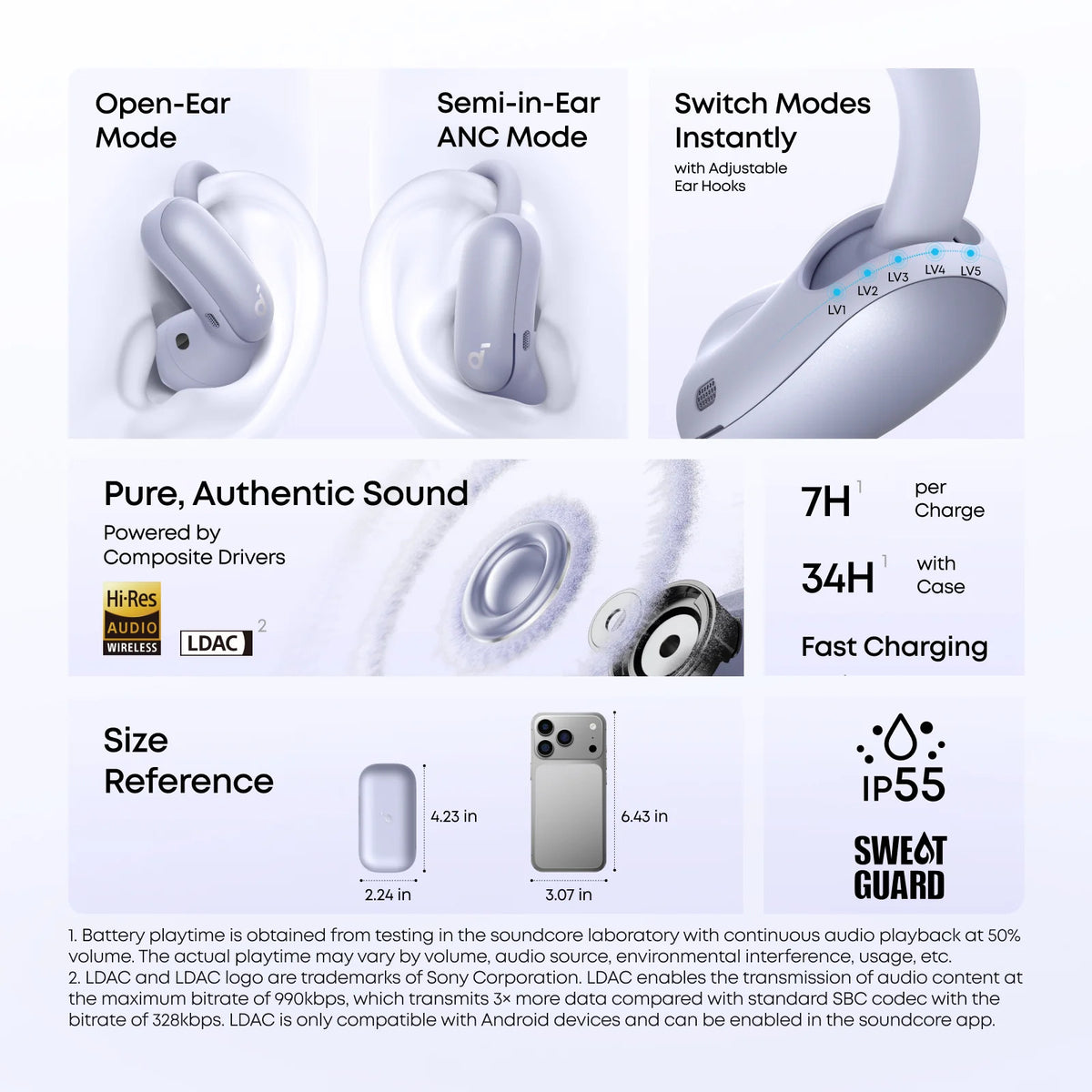 Soundcore AeroFit 2 Pro Headphones with 2 Wearing Modes 2-in-1 Open-Ear Headphones & Semi-In-Ear ANC 3.0 Bluetooth 6.1 Hi-Res LDAC Spatial Audio AI Calls IP55 34h Playtime - A3875