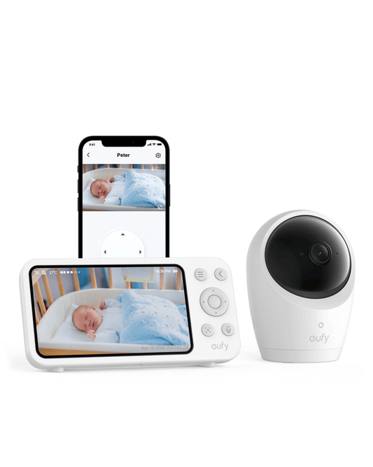 Eufy Baby Monitor E20 with 2K HD Resolution Camera 4.5" 480p Display Hybrid Wi-Fi and No Wi-Fi Connection App and Monitor Control Ultra-Clear Night View Pan-Tilt 4x Zoom Portable with Built-In Battery - E8352