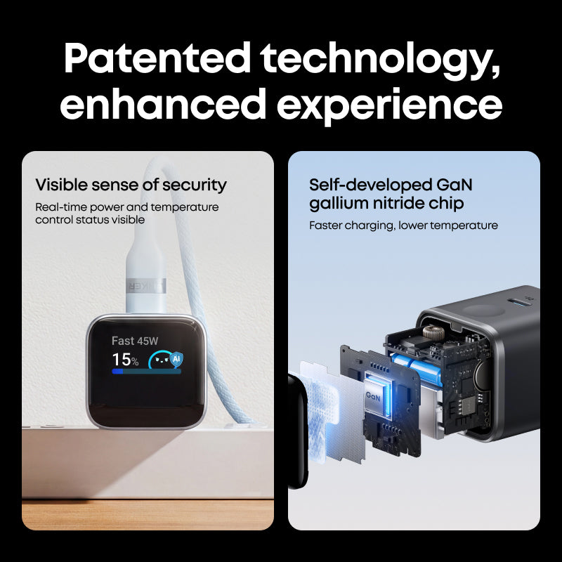Anker Nano 45W Adapter Gan Fast Charging Charger USB-C Port Digital Display for iPhone 15 16 17 Series iPad Samsung - A121D