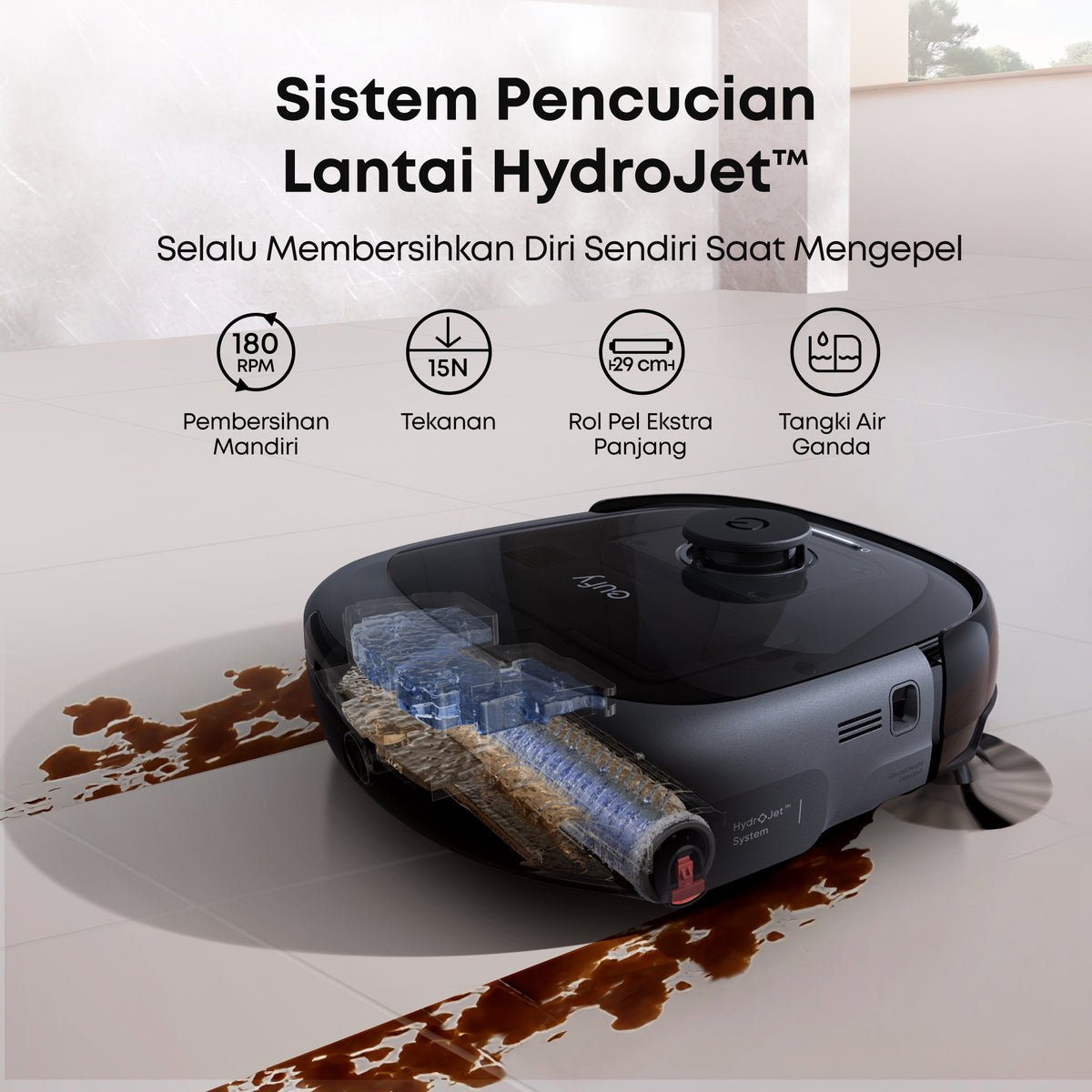Eufy E28 Omni Robot Vacuum 20,000 Pa Suction Roller Mop with HydroJet System Portable Carpet for Deep Cleaning All-in-One Mop Combo Zero-Tangling Corner-to-Edge Cleaning - T2352