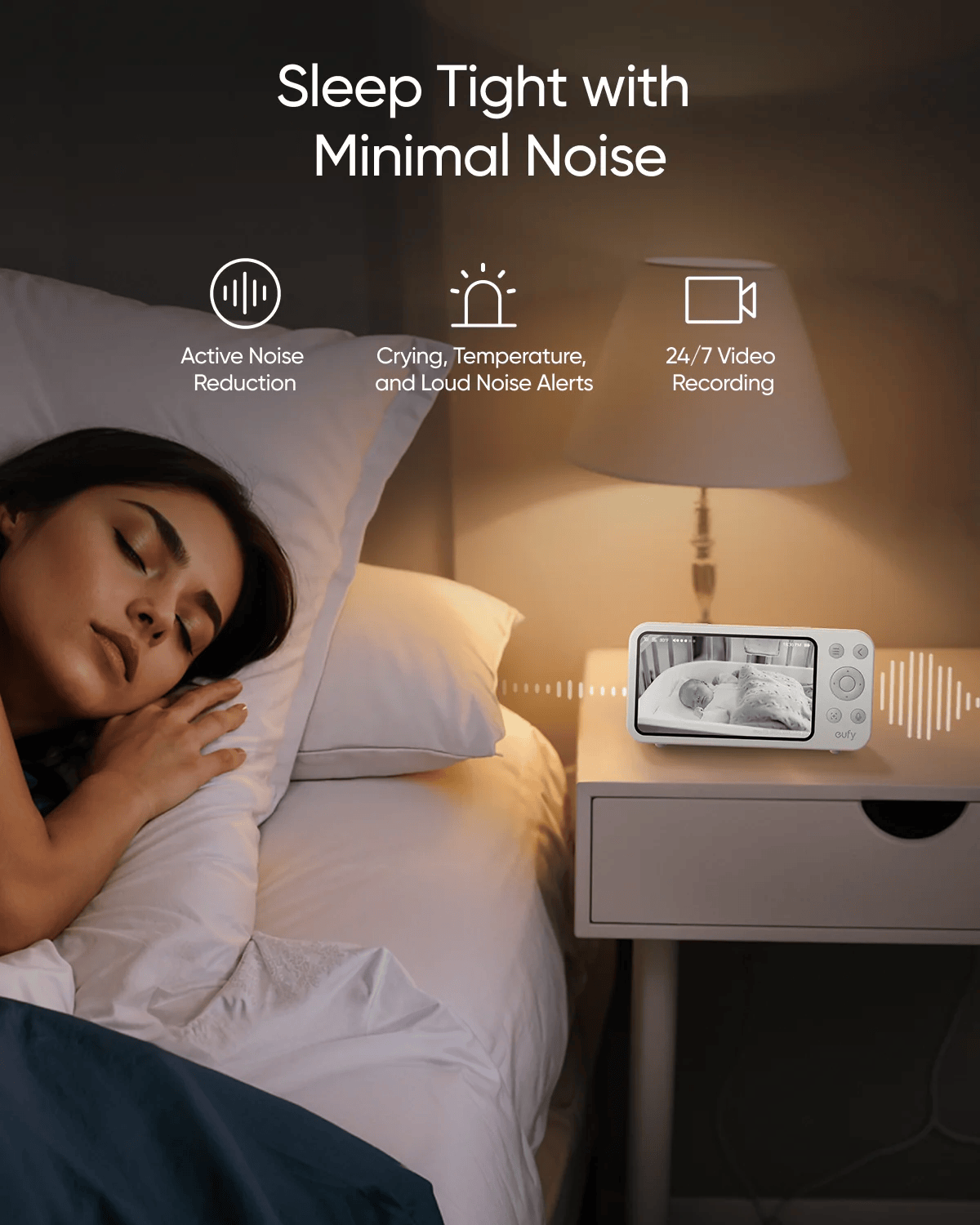 Eufy Baby Monitor E20 with 2K HD Resolution Camera 4.5" 480p Display Hybrid Wi-Fi and No Wi-Fi Connection App and Monitor Control Ultra-Clear Night View Pan-Tilt 4x Zoom Portable with Built-In Battery - E8352