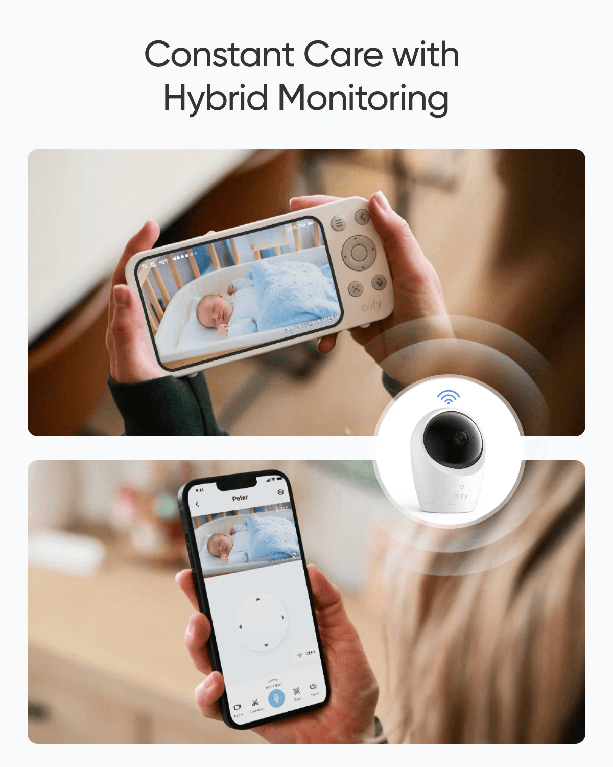 Eufy Baby Monitor E20 with 2K HD Resolution Camera 4.5" 480p Display Hybrid Wi-Fi and No Wi-Fi Connection App and Monitor Control Ultra-Clear Night View Pan-Tilt 4x Zoom Portable with Built-In Battery - E8352