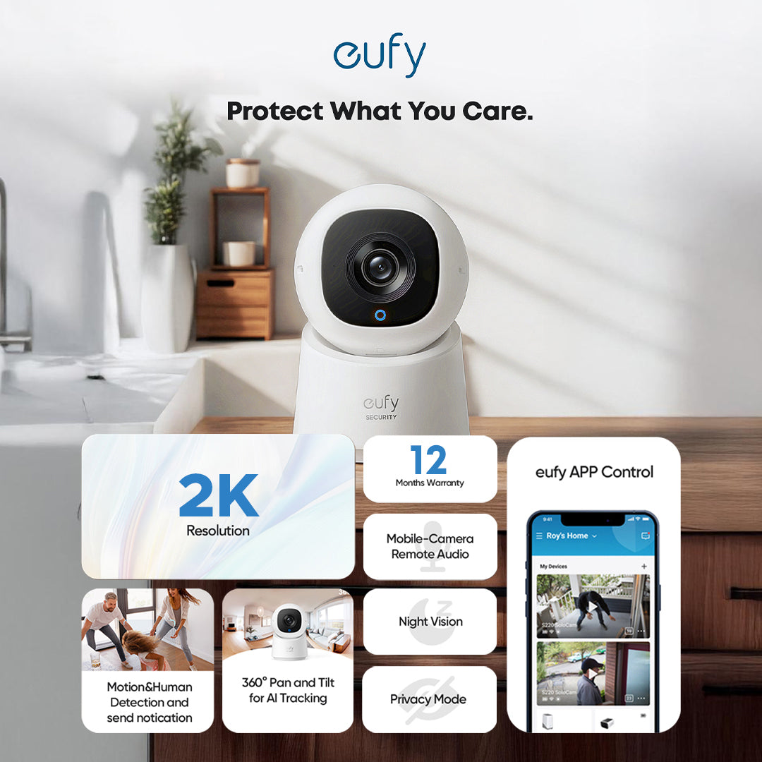Eufy Security Indoor Cam C220 2K resolution Smart Security Camera With 360° Coverage, Human Detection